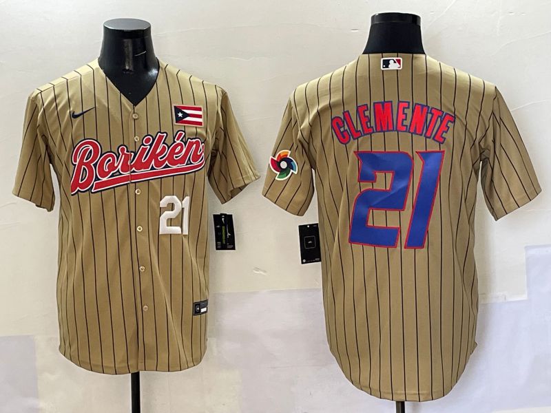 Men Puerto Rico 21 Clemente Brown Stripe Joint Name 2025 Nike MLB Jersey style 6